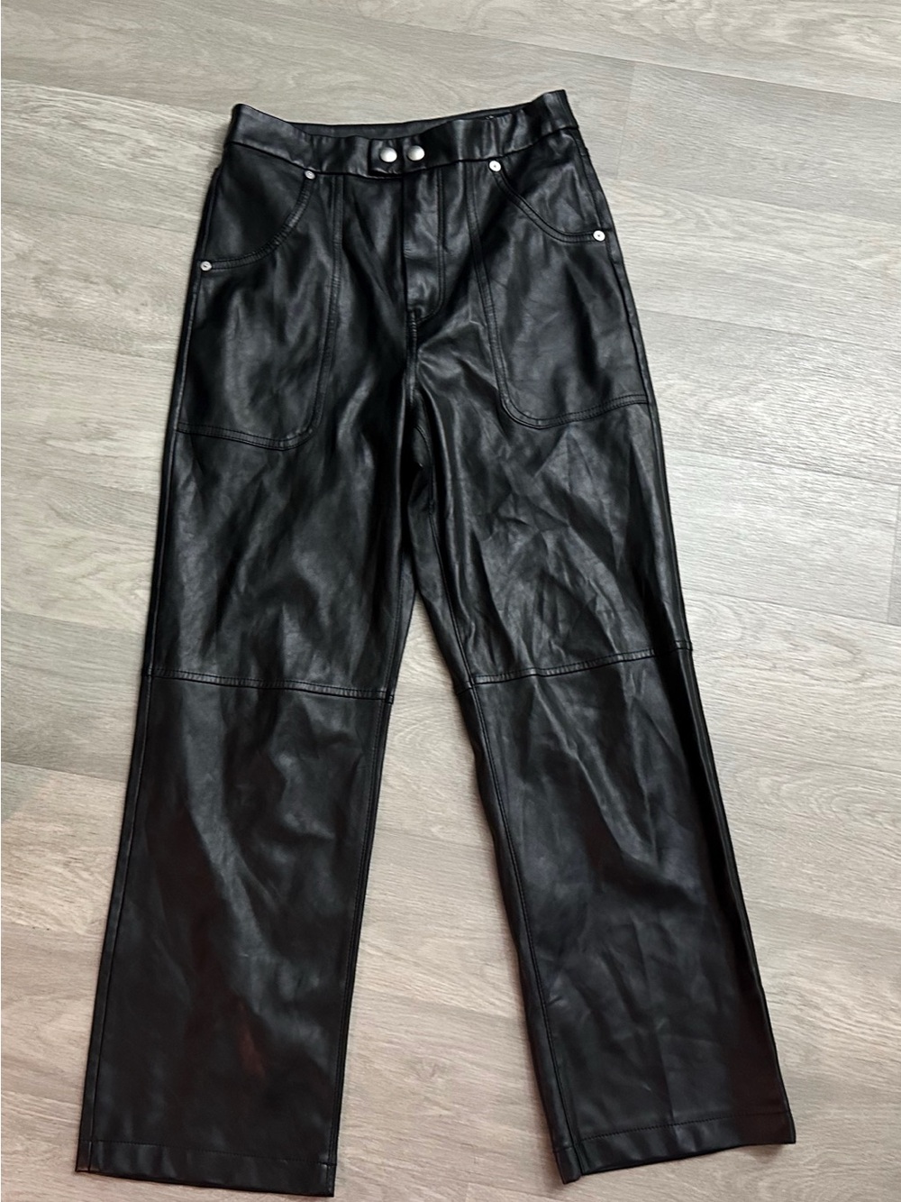 Blank Baxter NYC Black Faux Leather Cropped Straight-Leg Pants Indie Sleaze Fall